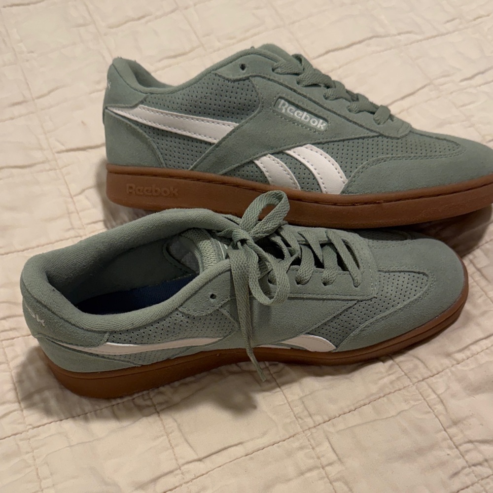 Reebok Suede Trainers in Sage/Mint Green with Gum Sole